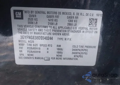 2013 Cadillac Srx Luxury Collection from USA, damaged, VIN 3GYFNGE38DS540244